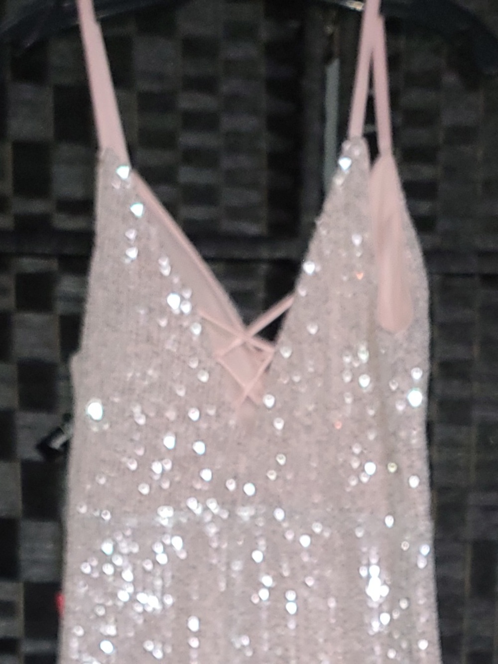 Gorgeous light  pink  sequin long formal dress with a slit size Large NWT